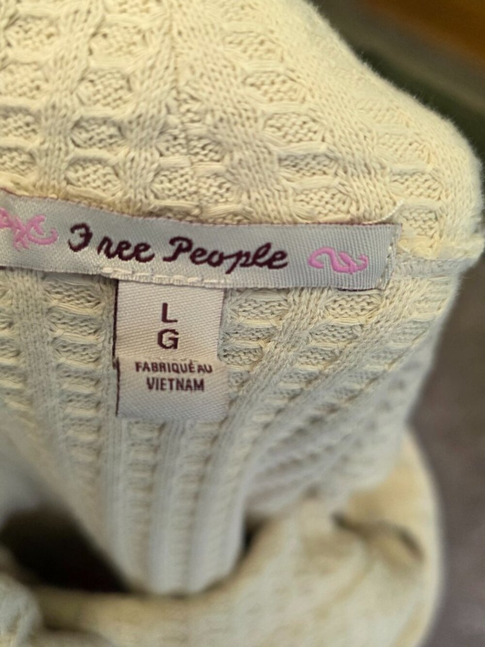 Free People Oversized Waffle Knit Cowl Neck Sweater Womens Large NWT Boho Cream